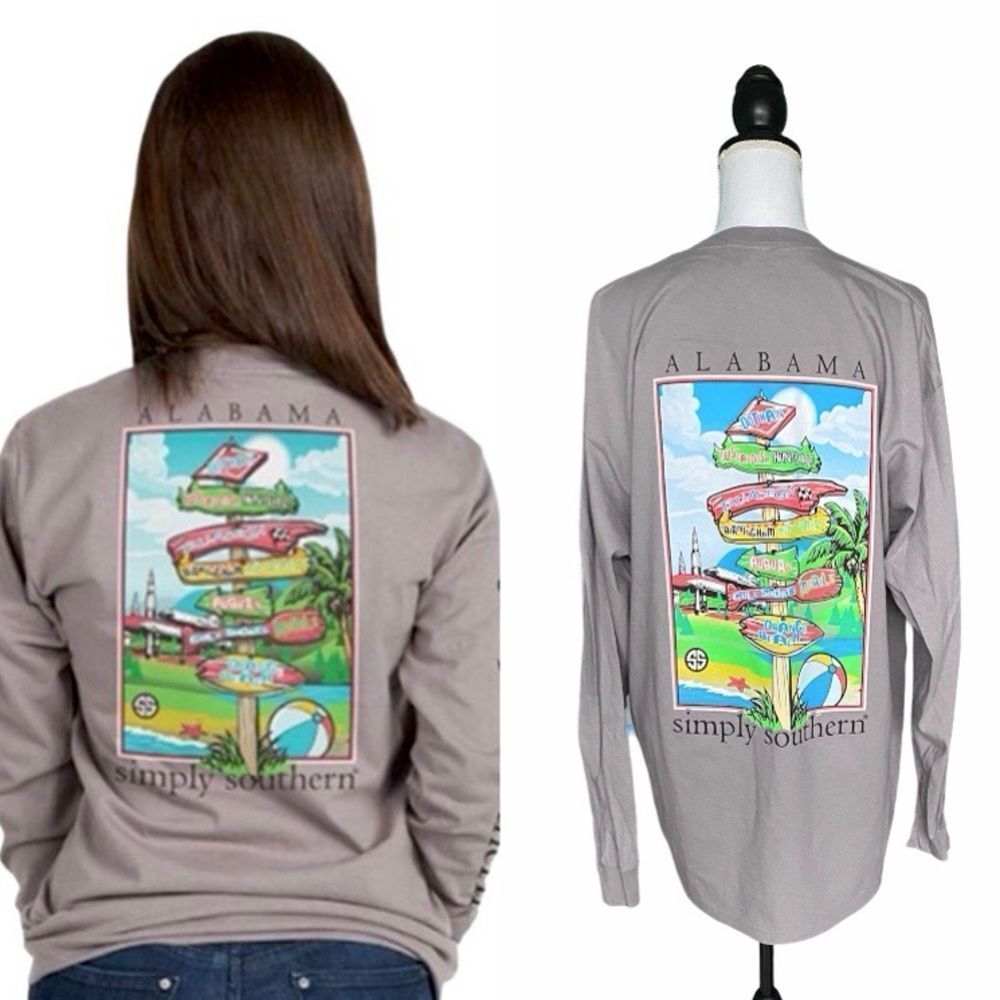 Simply Southern Alabama State Light Gray Long Sleeve Casual Top Ladies Medium
